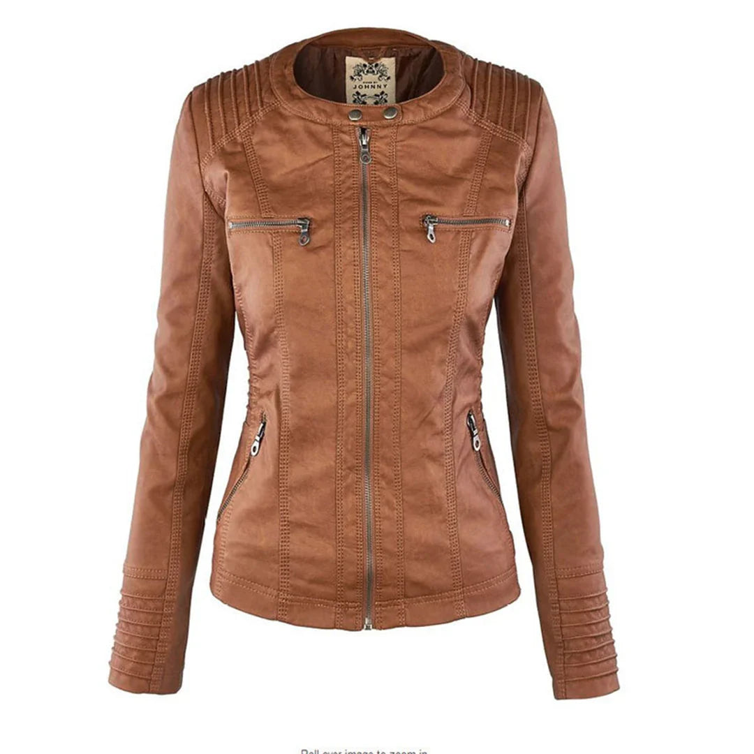Women's Hooded Moto Leather Jacket – Asymmetric Zip, Zippered Cuffs
