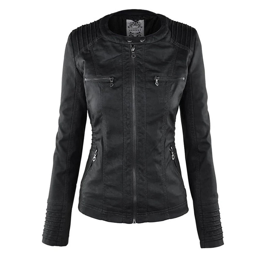 Women's Hooded Moto Leather Jacket – Asymmetric Zip, Zippered Cuffs