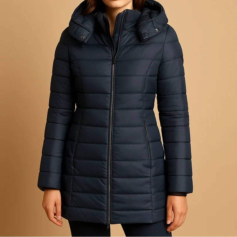 Women's Hooded Puffer Jacket – Horizontal Quilting, Zip Front