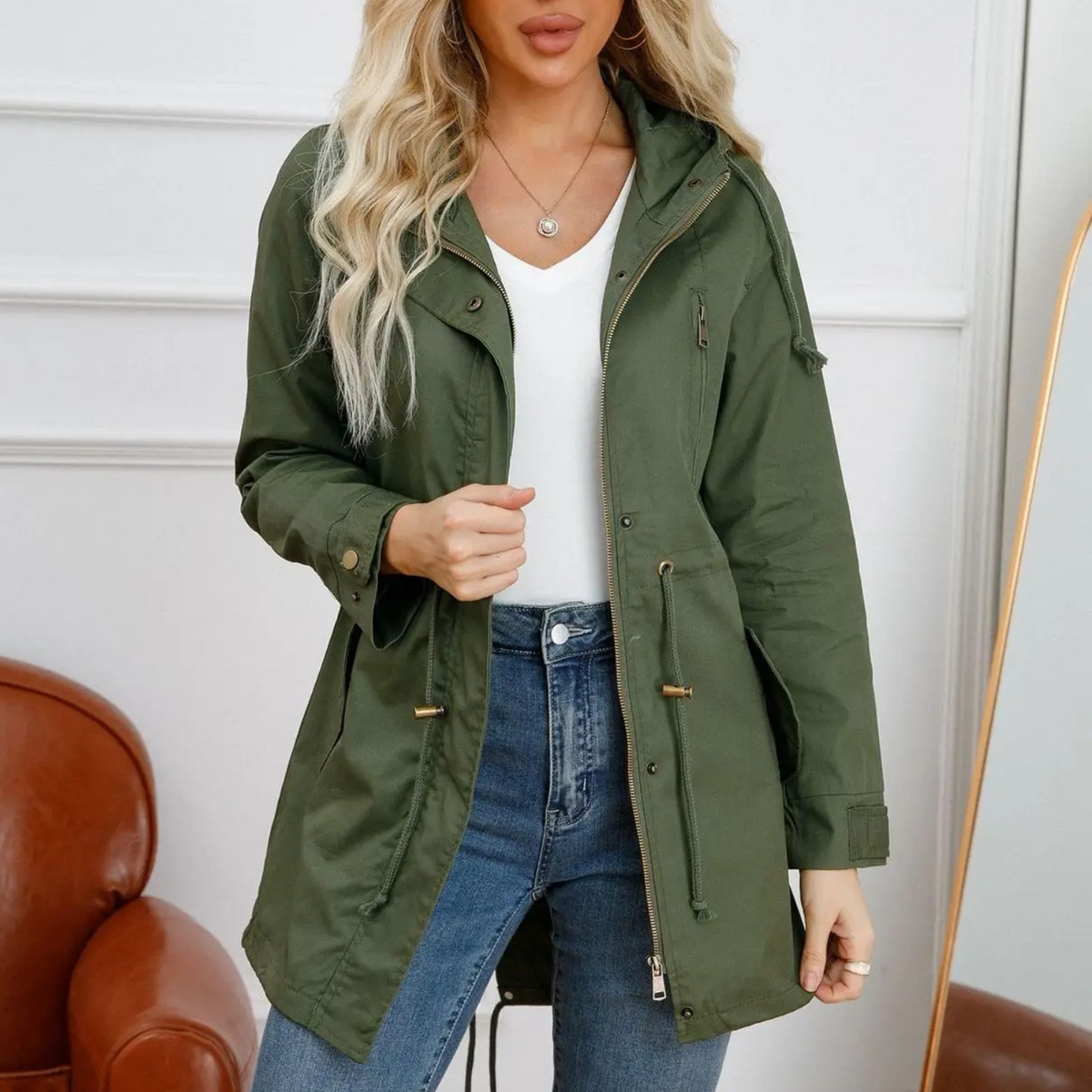 Women's Hooded Utility Parka – Zip-Front, Drawstring Waist front view