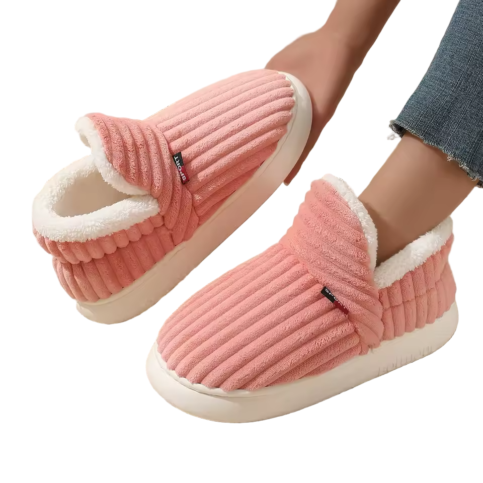 Pantofole da donna per interni con design a coste e suola antiscivolo