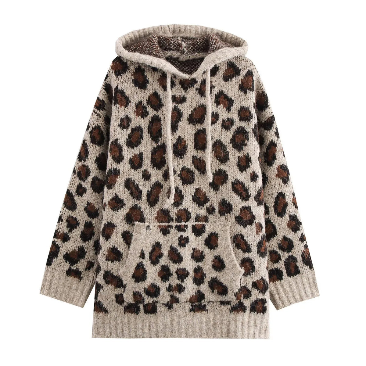 Women’s Knit Hoodie with Drop-Shoulder Sleeves and Front Pocket Detail