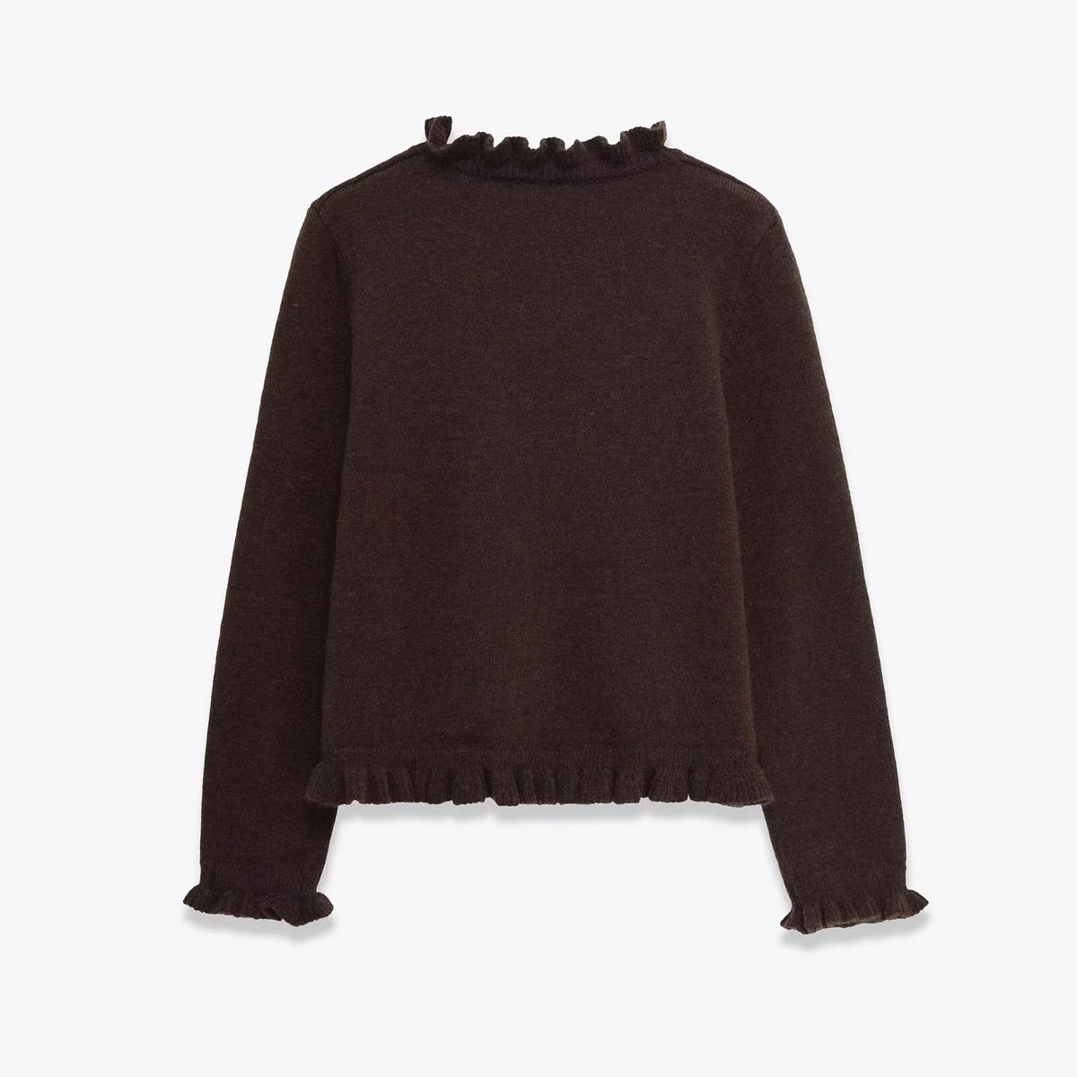 Women’s Long-Sleeve Jumper with Ruffled Neckline and Lettuce-Edge Trim