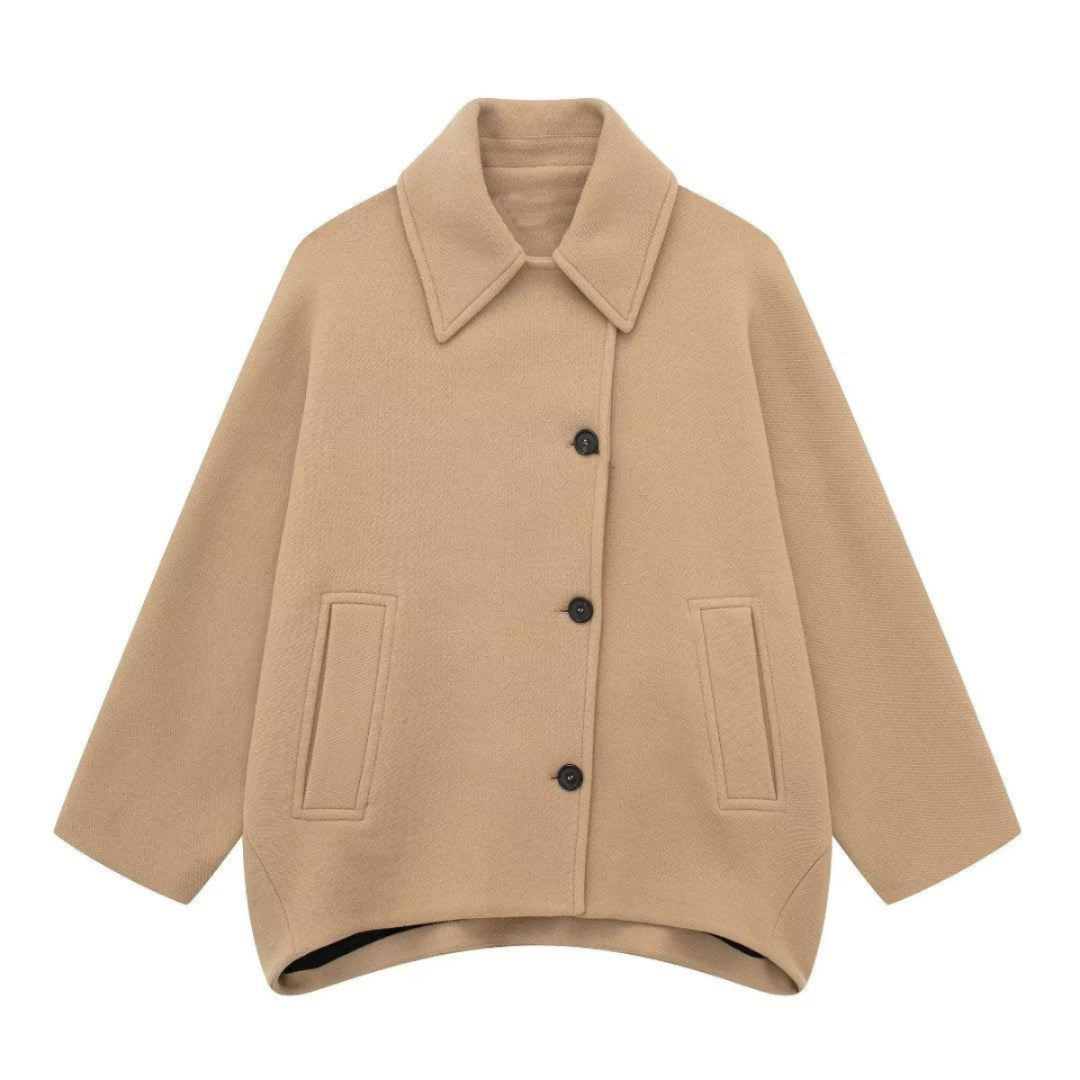 Manteau oversize pour femme avec col à revers cranté et boutonnage dissimulé sur le devant