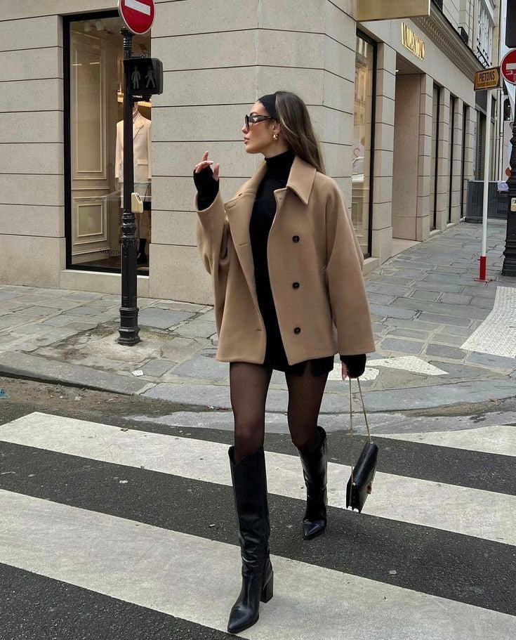 Women's Oversized Wool Coat – Notch Lapel, Drop Shoulder
