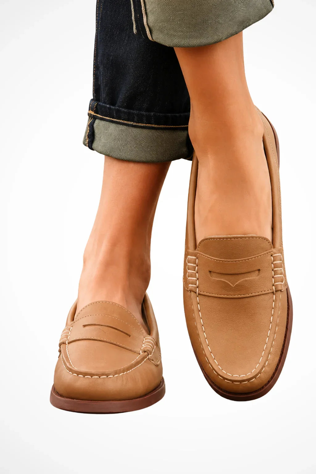 Women's Penny Loafers – Slip-On, Round Toe, Low Heel