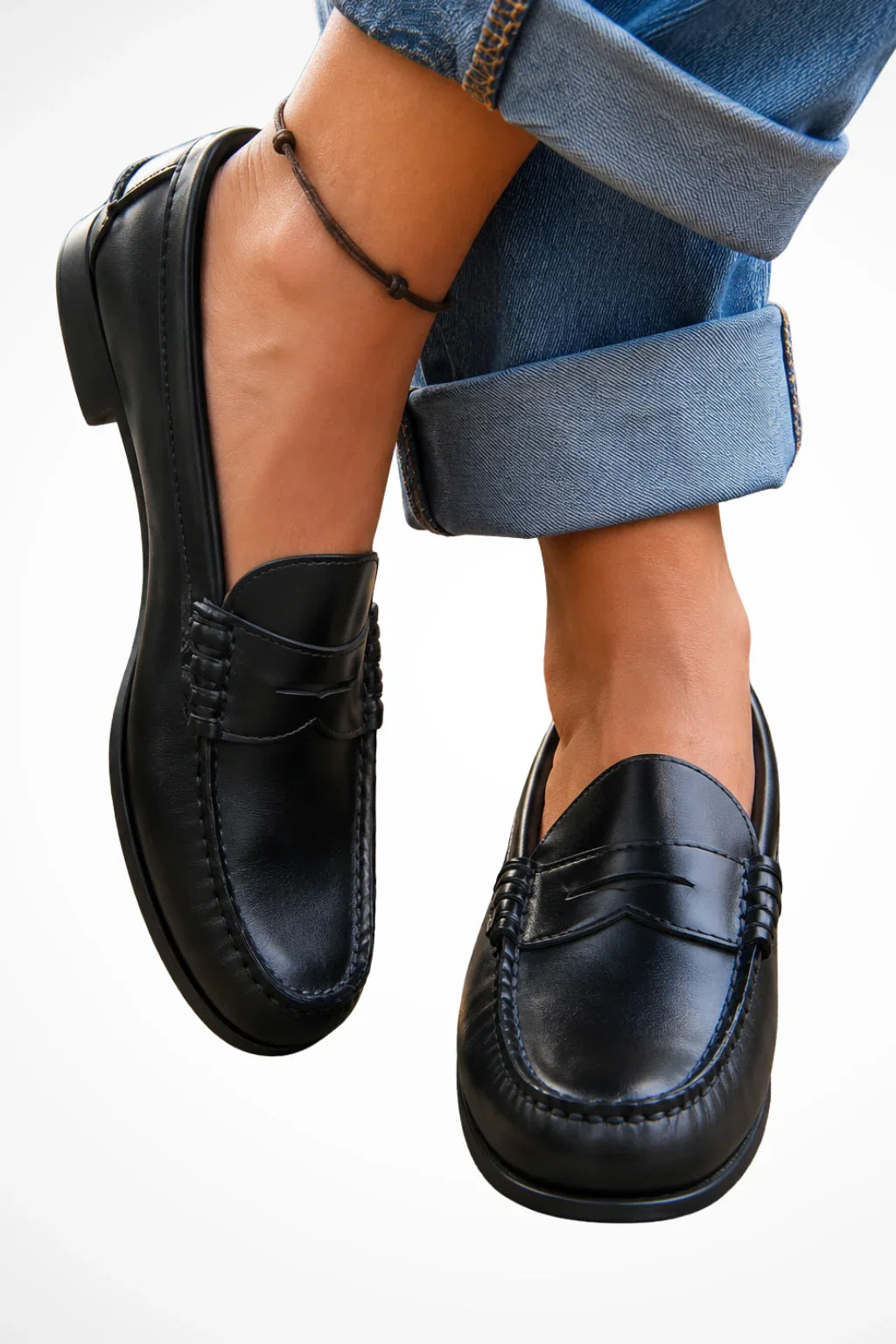 Women's Penny Loafers – Slip-On, Round Toe, Low Heel