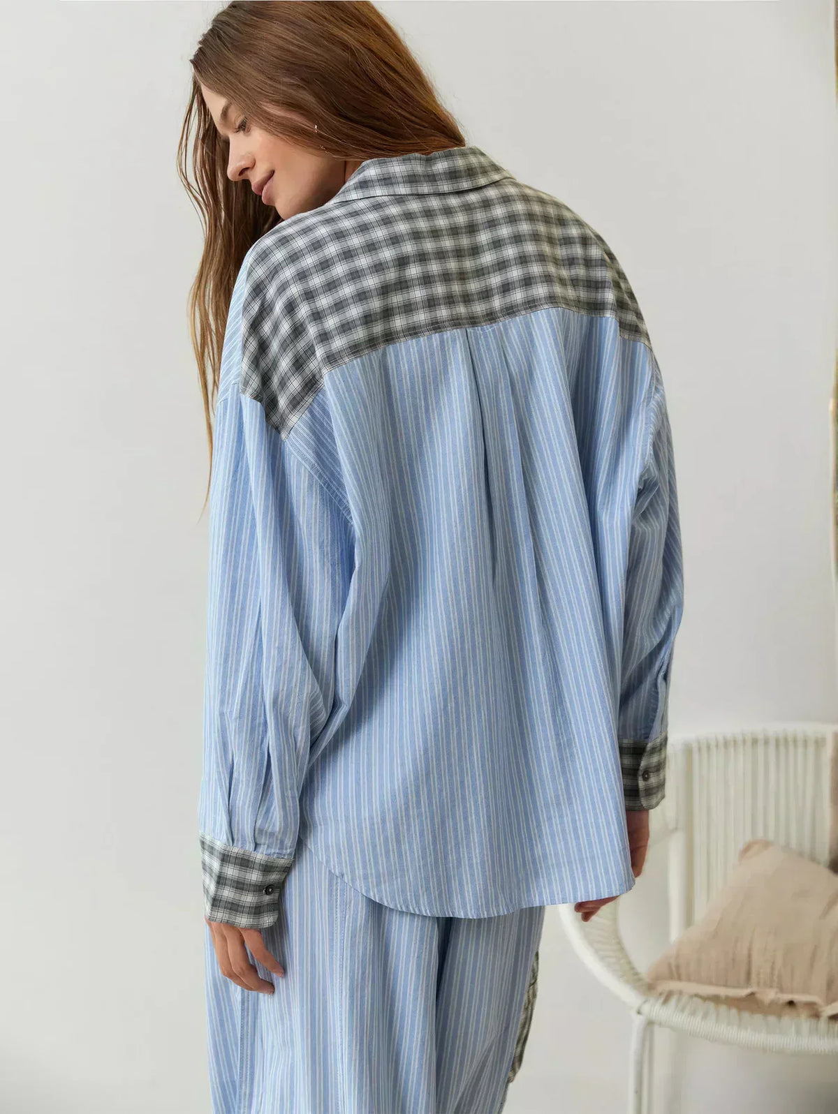 Women's Plaid Pyjama Set – Button-Front Shirt, Wide-Leg Trousers