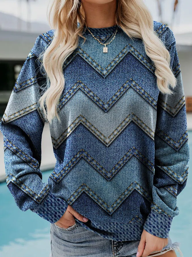Women's Printed Crew Neck Sweatshirt front view