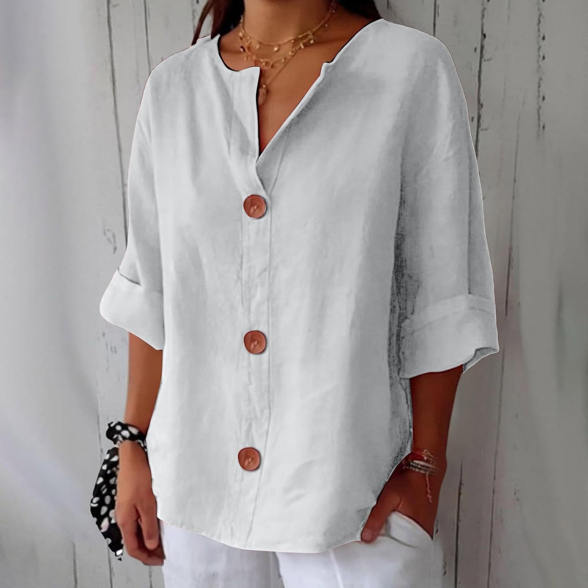 Blouse drape shown across the body