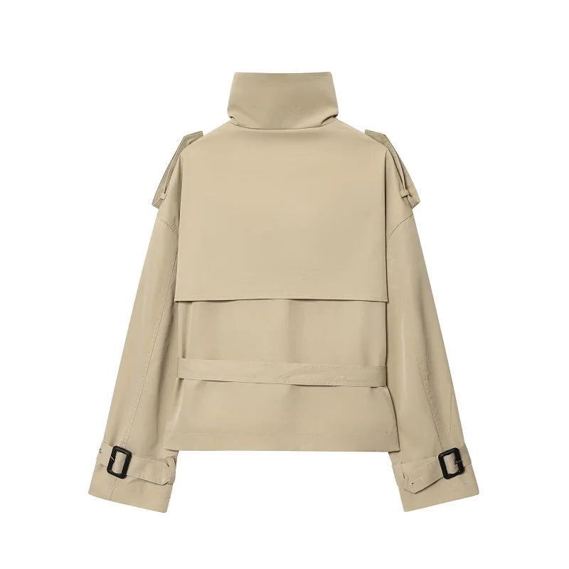 Women's Short Double-Breasted Trench Coat with Belt