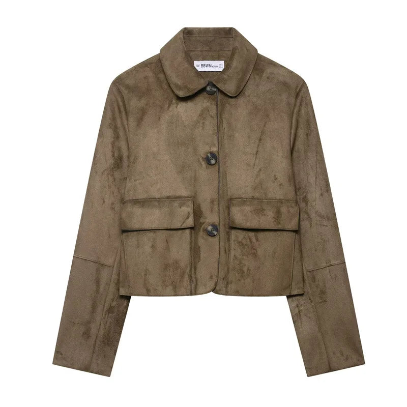 Women's Single-Breasted Coat with Front Pockets