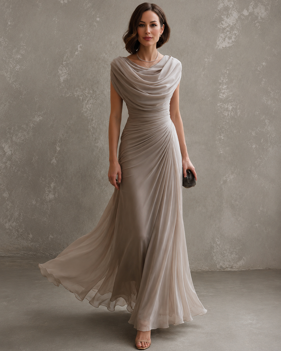 Women's Sleeveless Ruched Maxi Dress – Draped Bodice, Floor-Length Skirt