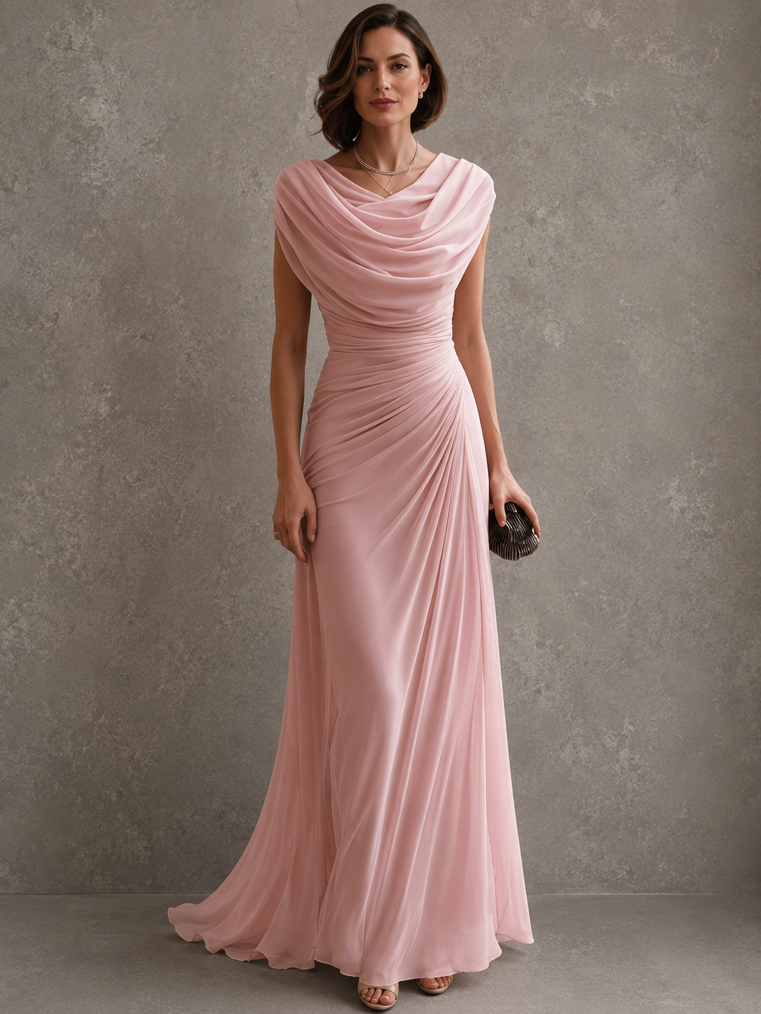 Women's Sleeveless Ruched Maxi Dress – Draped Bodice, Floor-Length Skirt