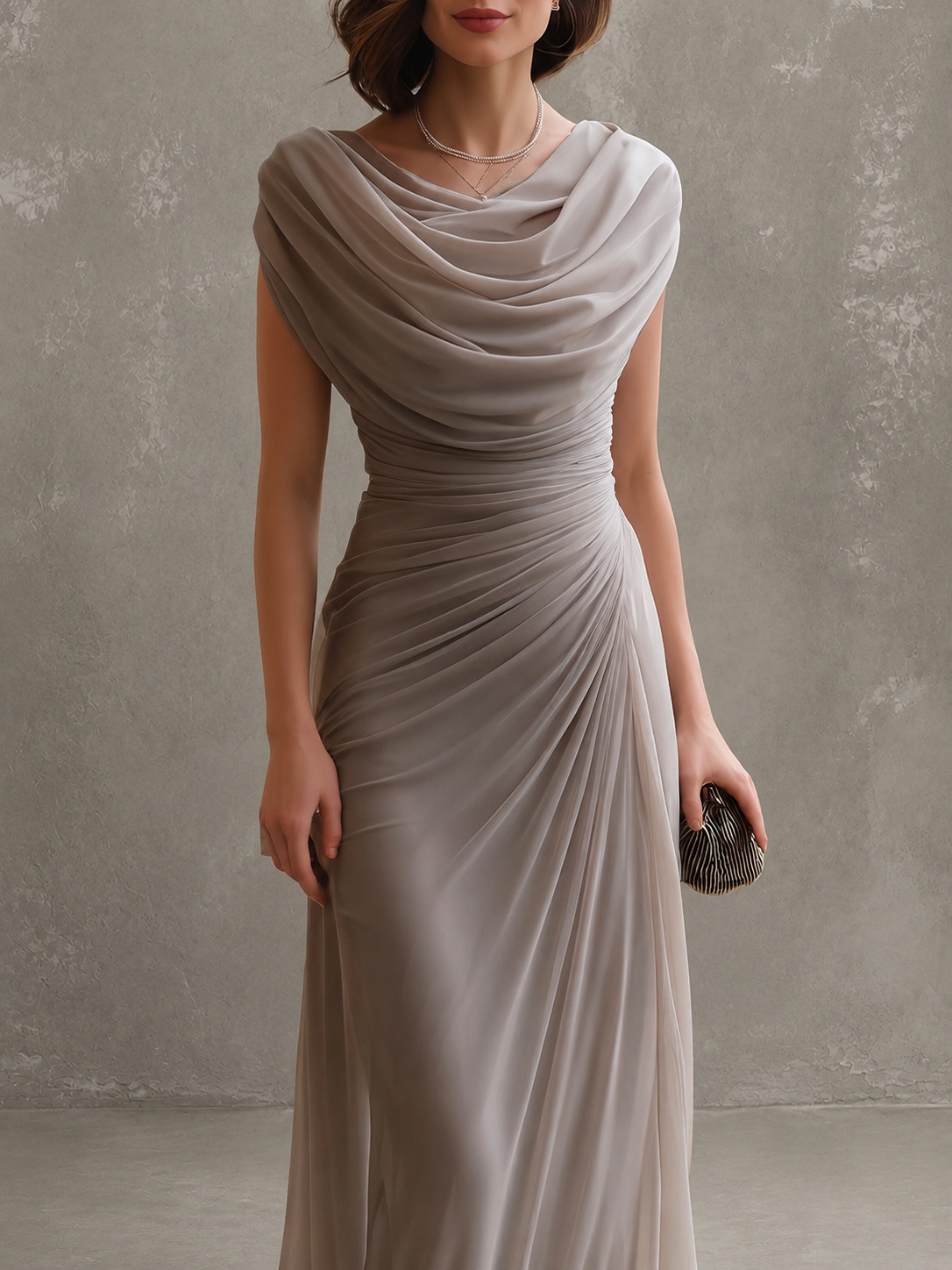 Women's Sleeveless Ruched Maxi Dress – Draped Bodice, Floor-Length Skirt