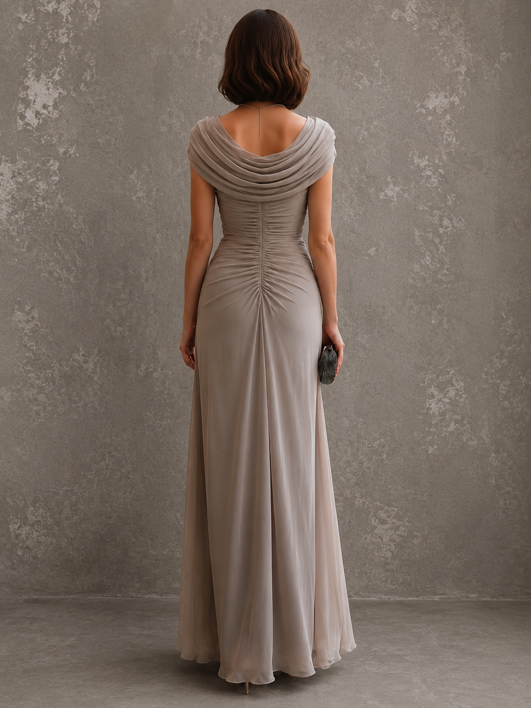 Women's Sleeveless Ruched Maxi Dress – Draped Bodice, Floor-Length Skirt