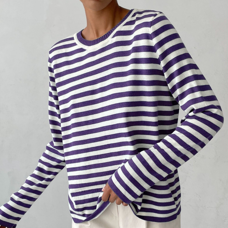 Women's Striped Crew Neck Sweatshirt front view