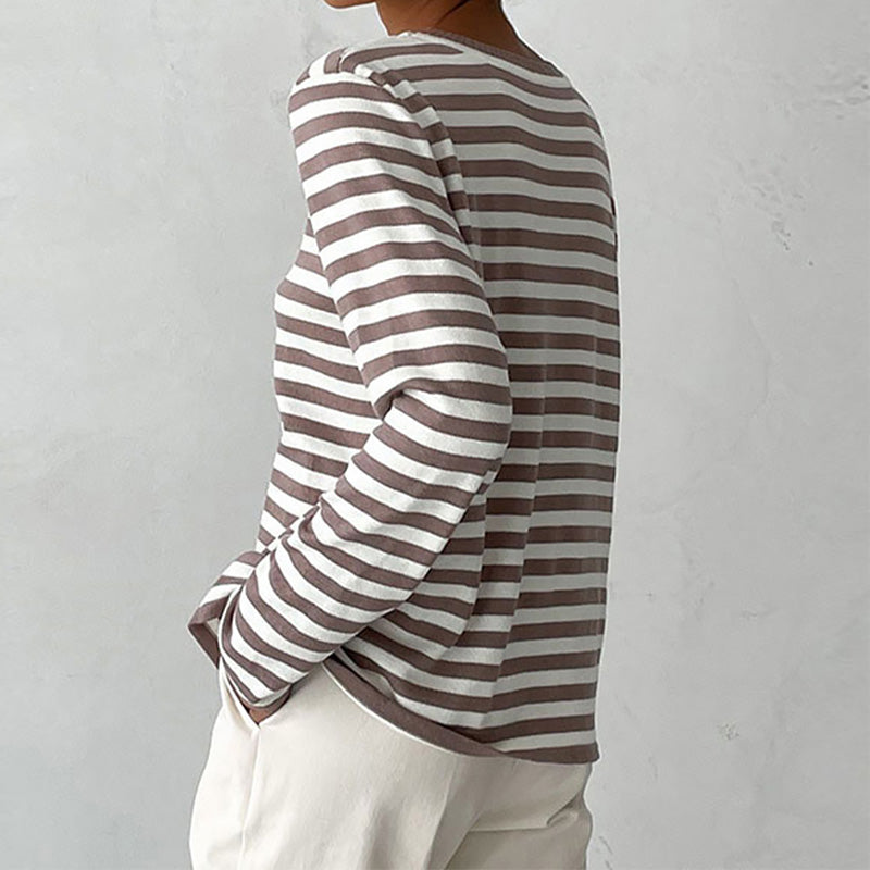 Women's Striped Crew Neck Sweatshirt fit view