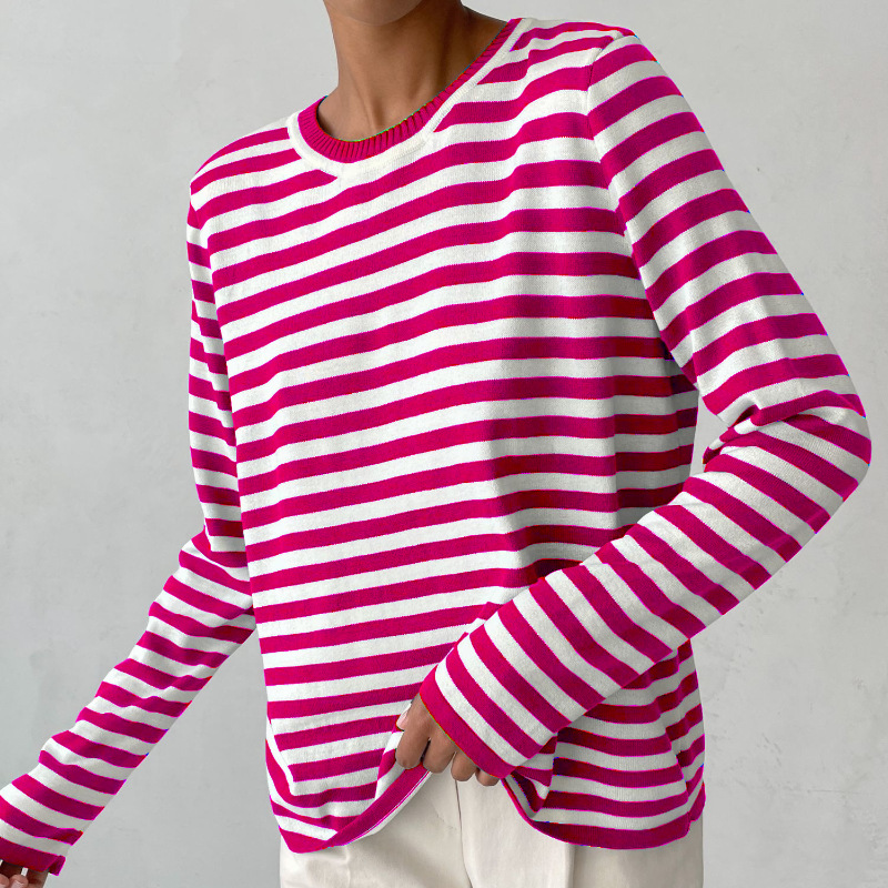 Women's Striped Crew Neck Sweatshirt back view