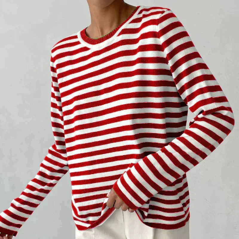 Women's Striped Crew Neck Sweatshirt side view