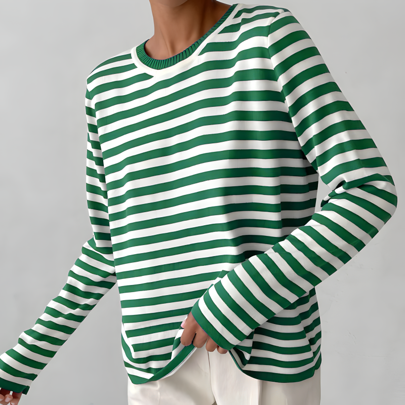 Women's Striped Crew Neck Sweatshirt crew neckline detail