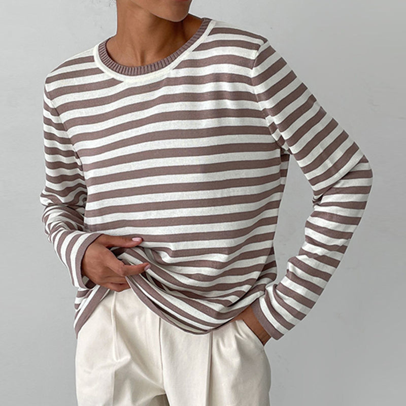 Women's Striped Crew Neck Sweatshirt sleeve cuff detail