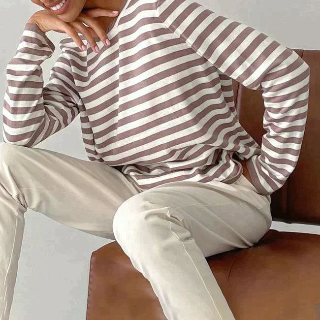 Women's Striped Crew Neck Sweatshirt stripe pattern close-up