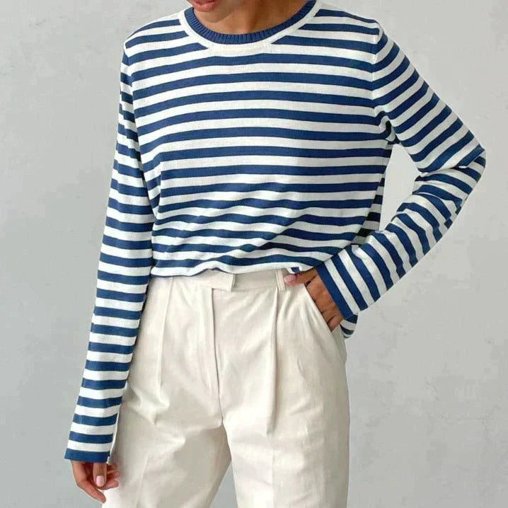 Women's Striped Crew Neck Sweatshirt full-length styling