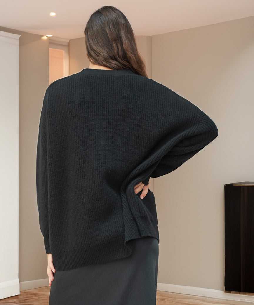 Cardigan da donna con scollo a V, trama a coste e maniche con spalle scese