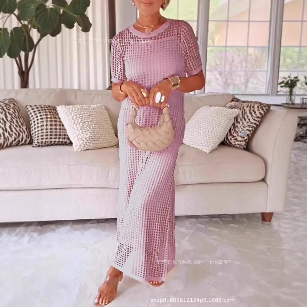 Women's V-Neck Lace Maxi Dress – Deep V, Long Sleeves