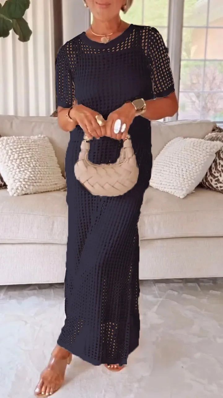 Women's V-Neck Lace Maxi Dress – Deep V, Long Sleeves