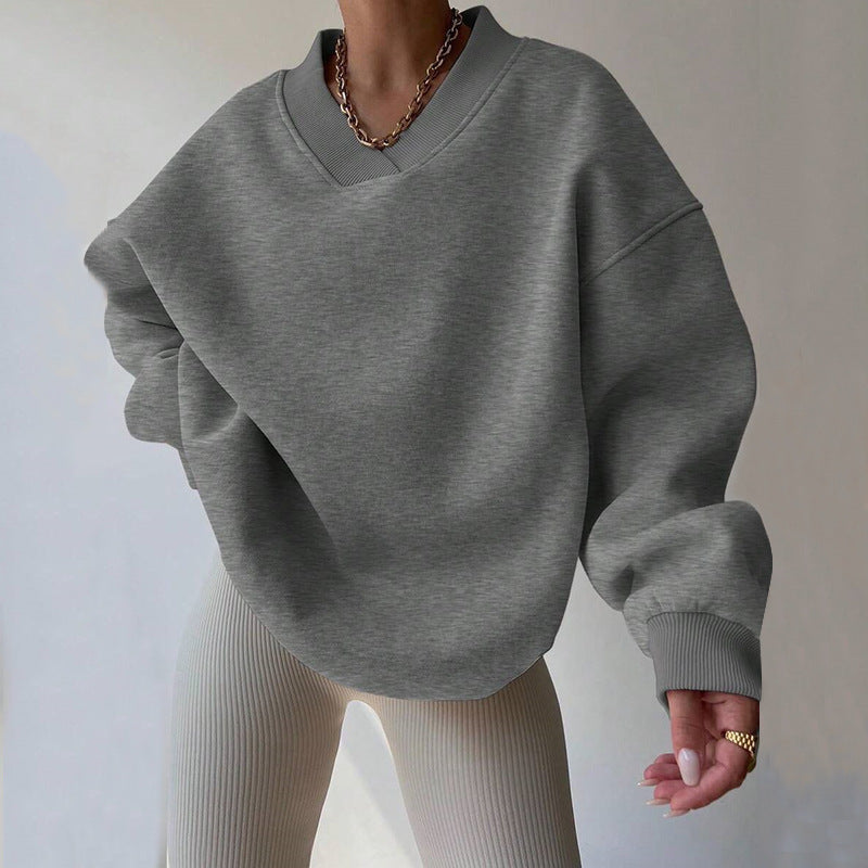 Women's V-Neck Oversized Jumper – Drop Shoulder, Ribbed Cuffs