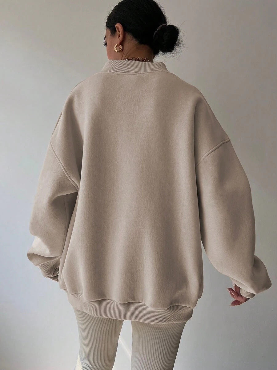 Women's V-Neck Oversized Jumper – Drop Shoulder, Ribbed Cuffs