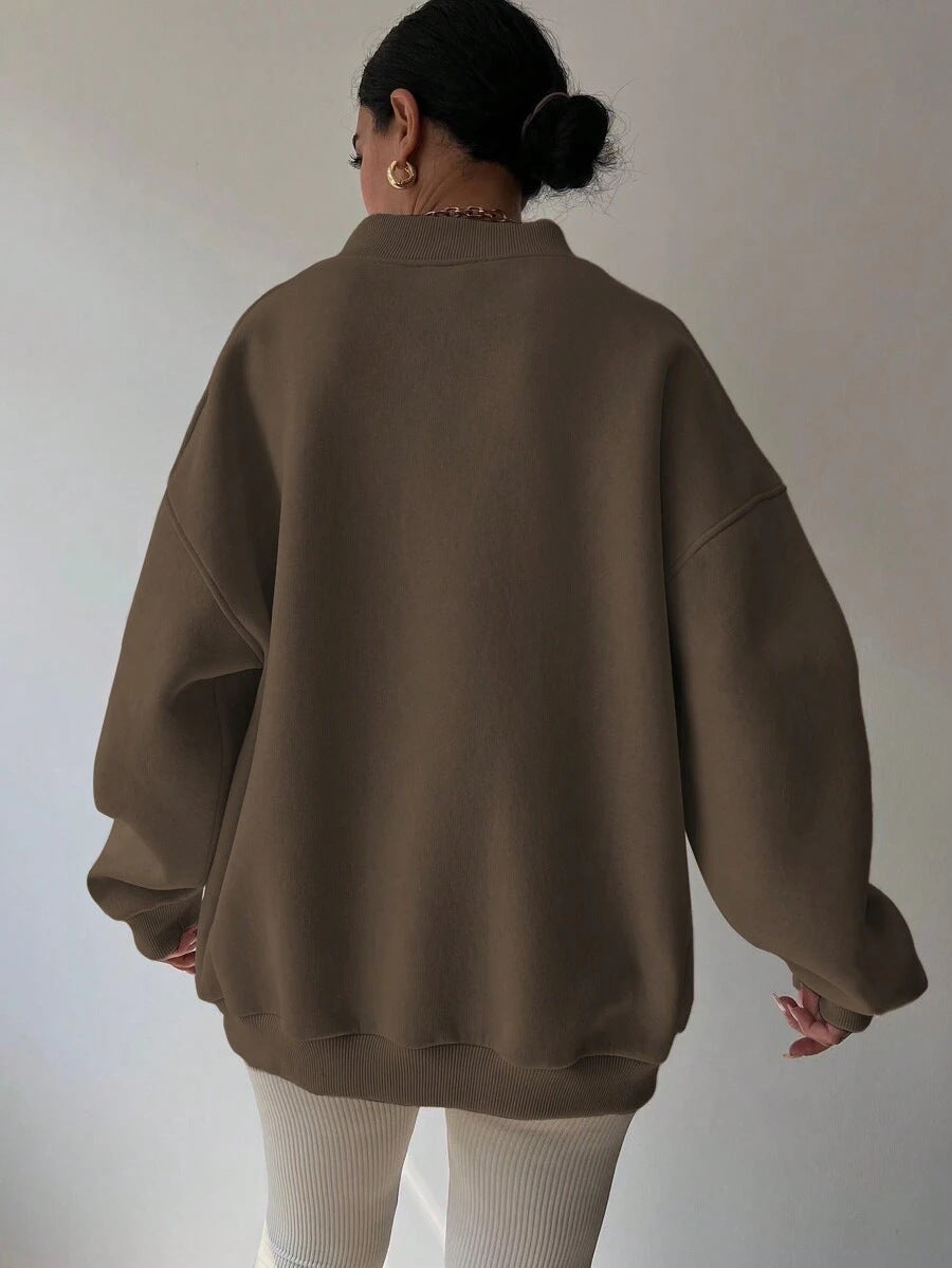 Women's V-Neck Oversized Jumper – Drop Shoulder, Ribbed Cuffs