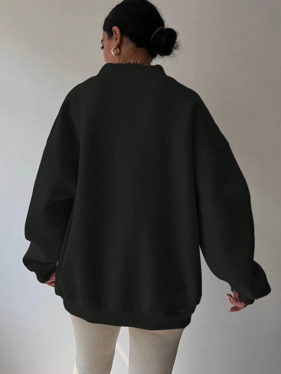 Women's V-Neck Oversized Jumper – Drop Shoulder, Ribbed Cuffs