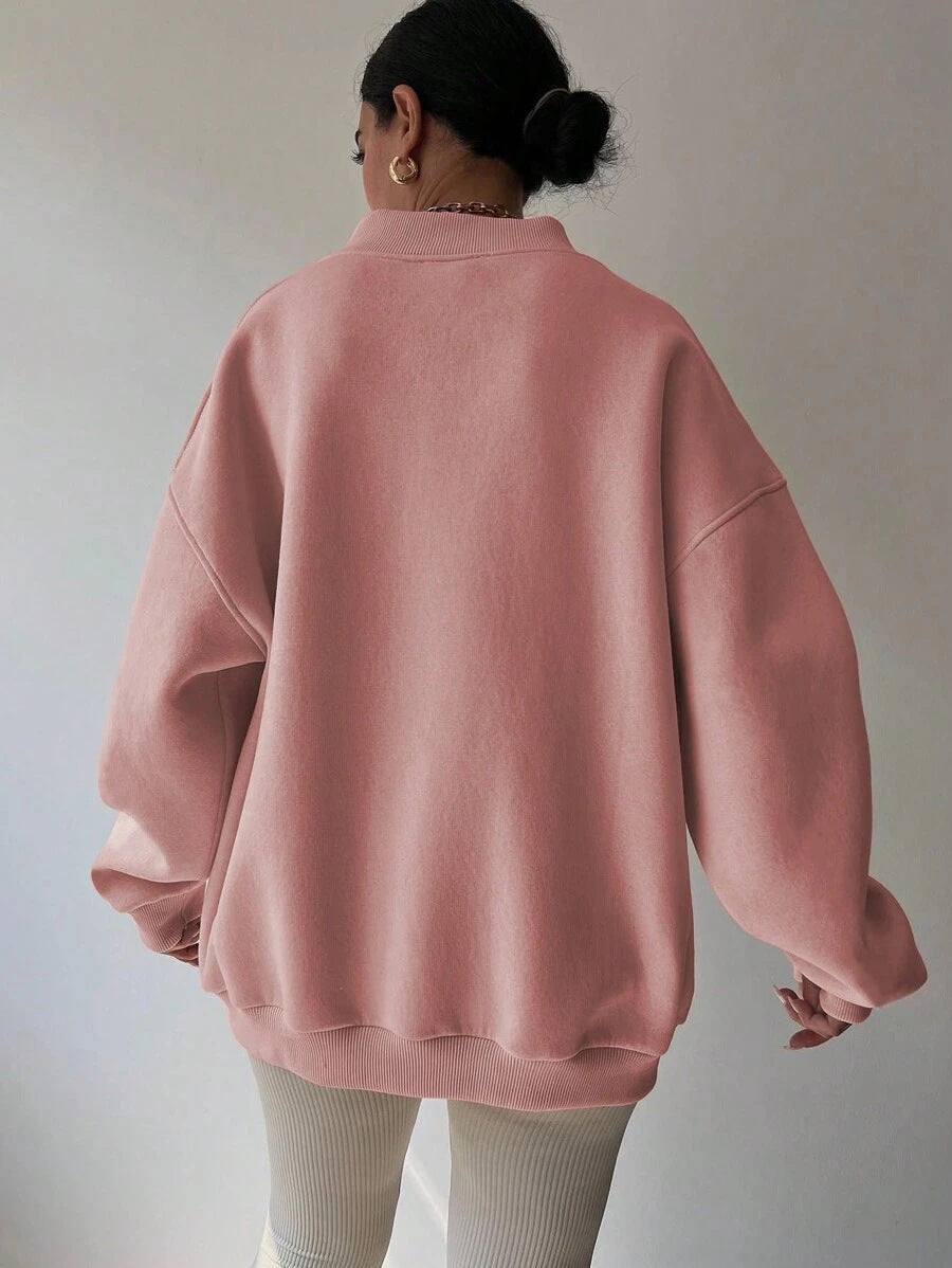 Women's V-Neck Oversized Jumper – Drop Shoulder, Ribbed Cuffs