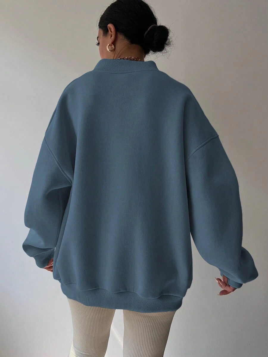 Women's V-Neck Oversized Jumper – Drop Shoulder, Ribbed Cuffs