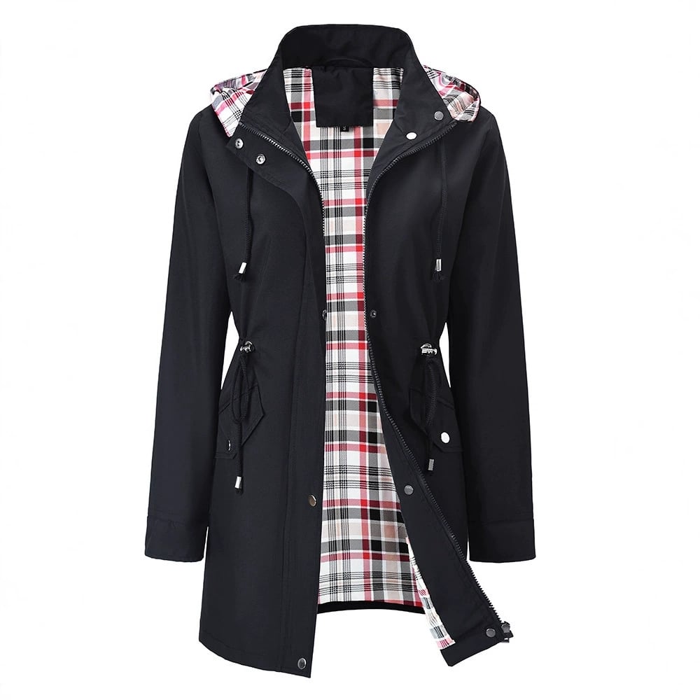 Women's Waterproof Hooded Rain Jacket – Detachable Hood, Drawcord Waist