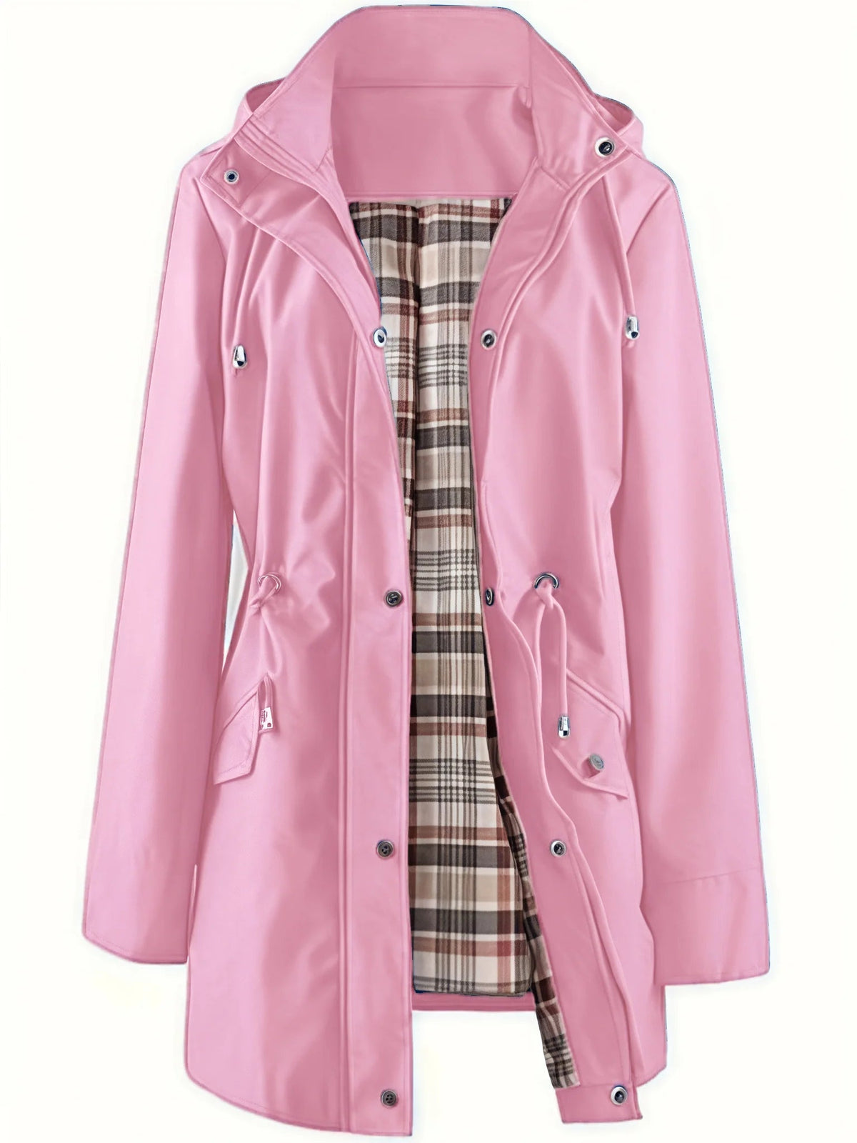Women's Waterproof Hooded Rain Jacket – Detachable Hood, Drawcord Waist