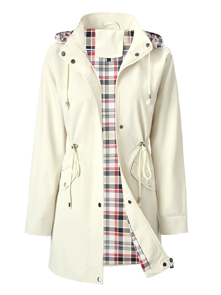 Women's Waterproof Hooded Rain Jacket – Detachable Hood, Drawcord Waist
