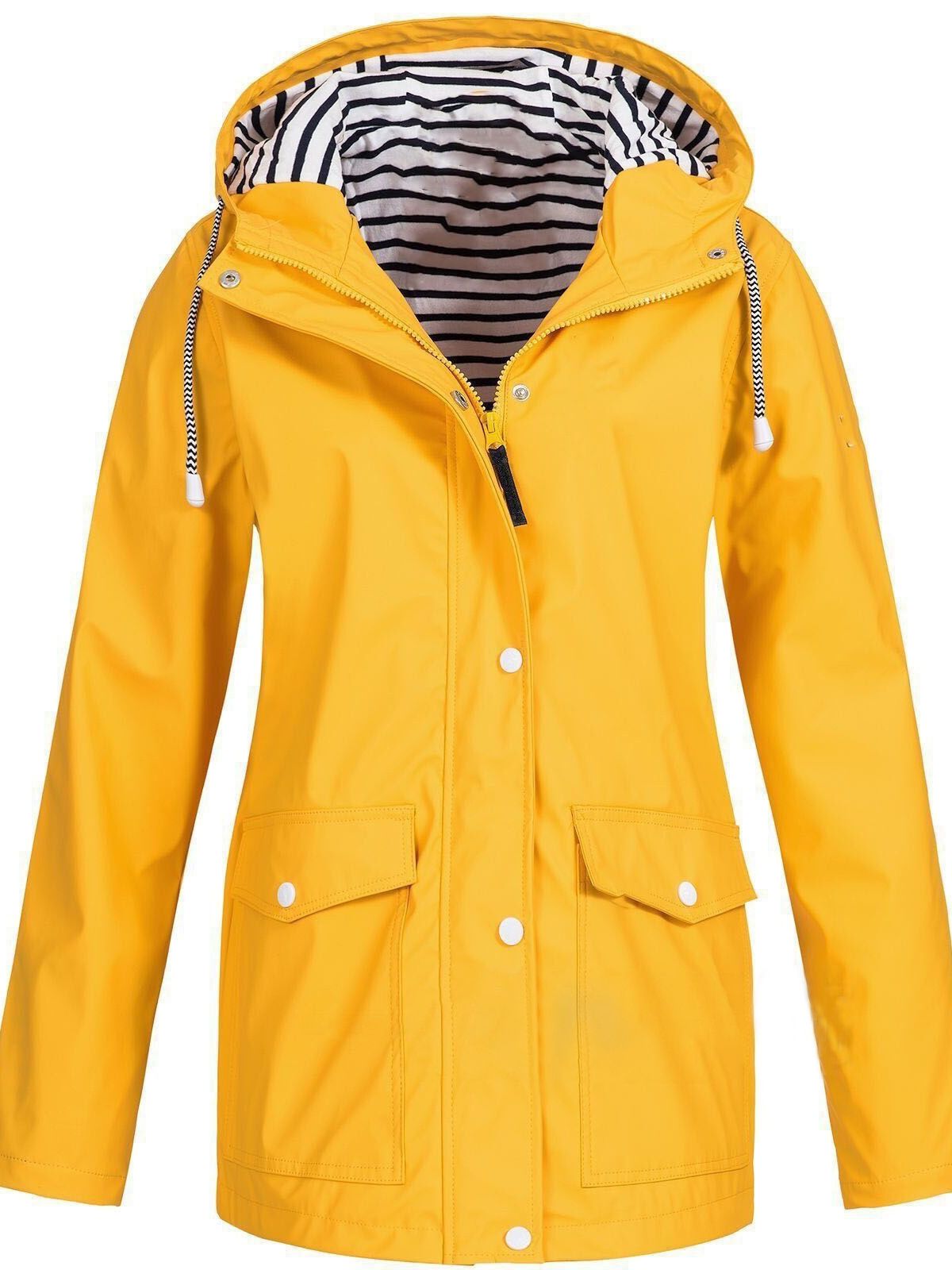 Women's Waterproof Hooded Rain Jacket – Full-Zip Front, Longline Cut
