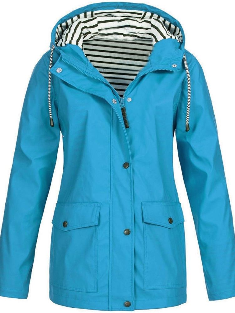 Women's Waterproof Hooded Rain Jacket – Full-Zip Front, Longline Cut