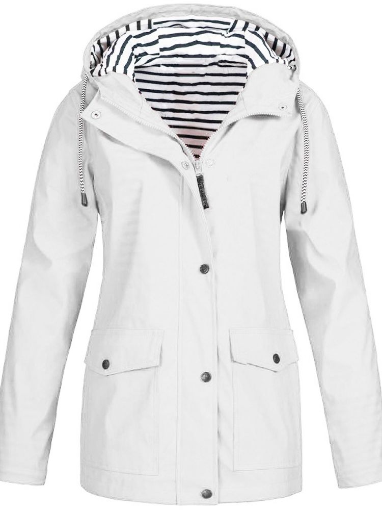 Women's Waterproof Hooded Rain Jacket – Full-Zip Front, Longline Cut