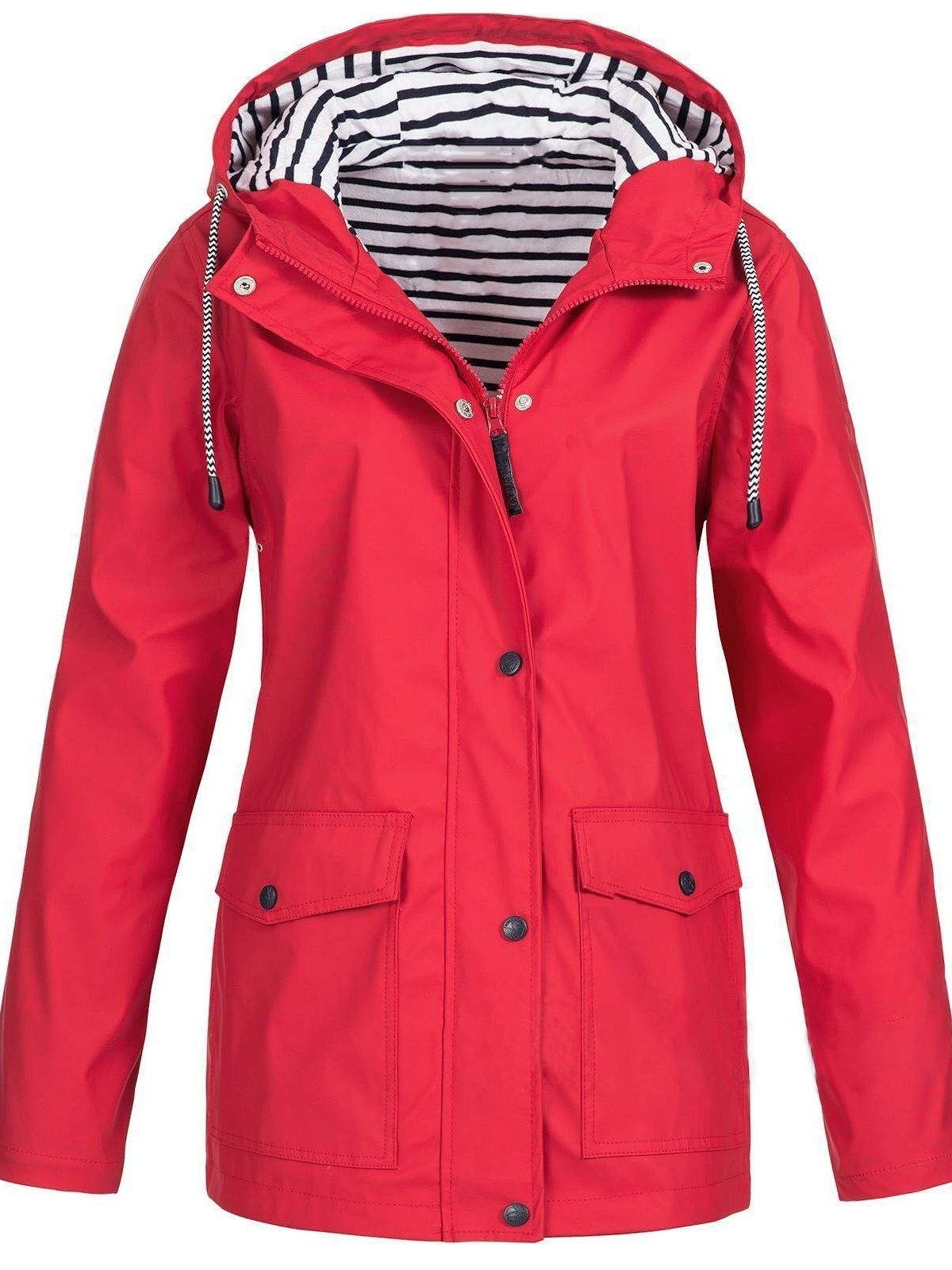 Women's Waterproof Hooded Rain Jacket – Full-Zip Front, Longline Cut