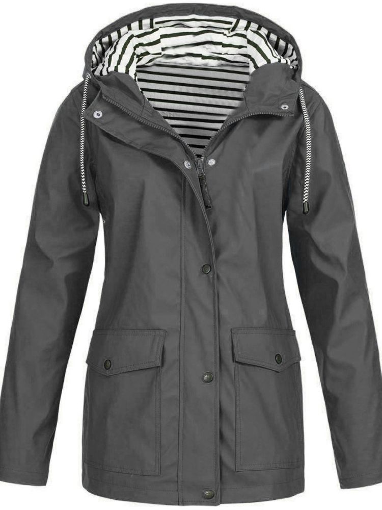 Women's Waterproof Hooded Rain Jacket – Full-Zip Front, Longline Cut