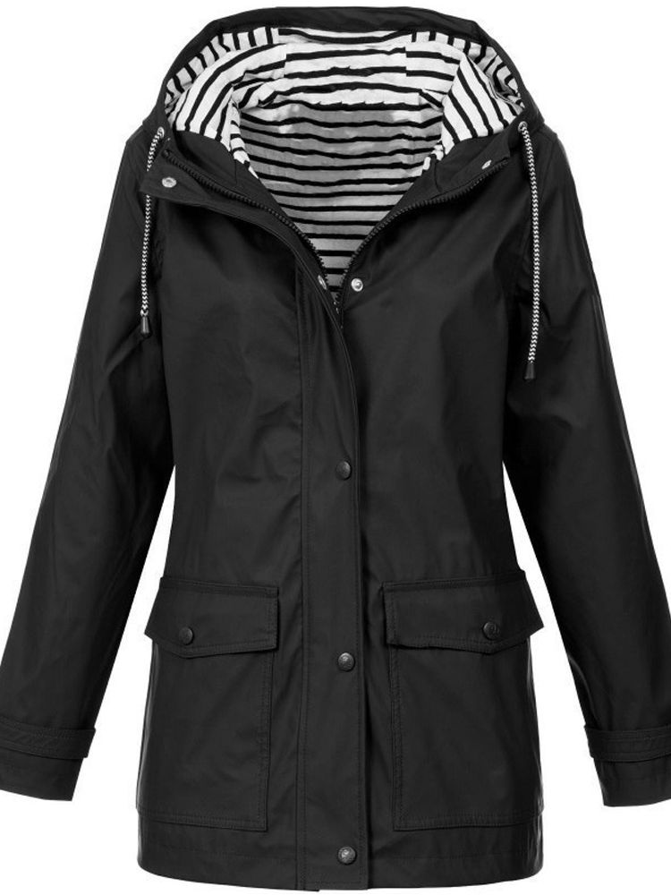 Women's Waterproof Hooded Rain Jacket – Full-Zip Front, Longline Cut