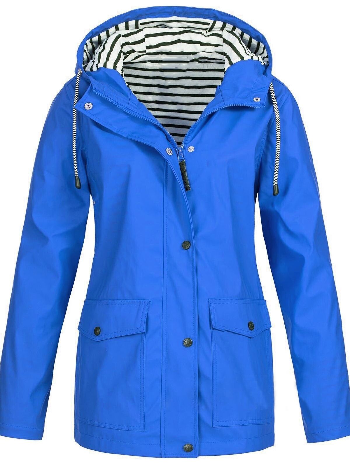 Women's Waterproof Hooded Rain Jacket – Full-Zip Front, Longline Cut