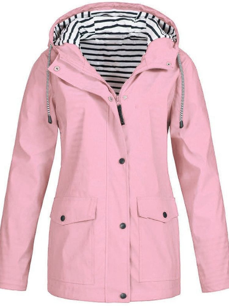 Women's Waterproof Hooded Rain Jacket – Full-Zip Front, Longline Cut