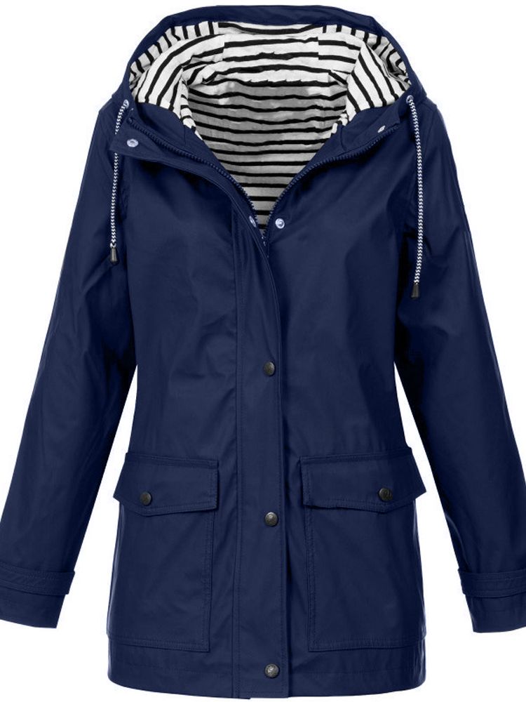 Women's Waterproof Hooded Rain Jacket – Full-Zip Front, Longline Cut