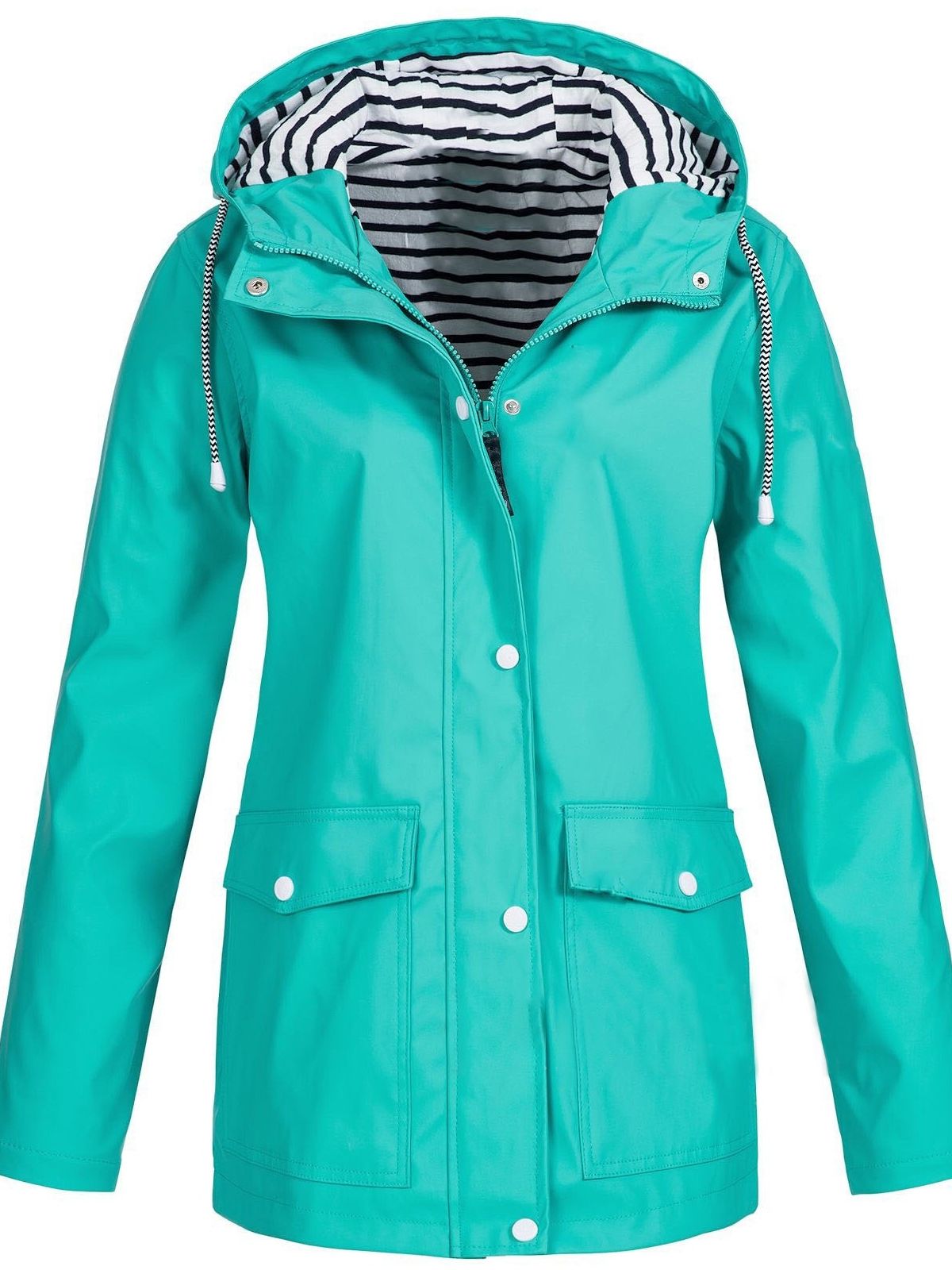 Women's Waterproof Hooded Rain Jacket – Full-Zip Front, Longline Cut